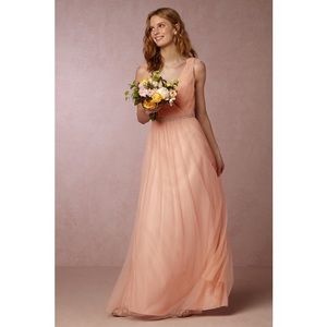 Watters Tulle Bridesmaid Maxi Dress Peach/Blush Xs